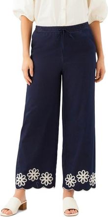 Karen Kane Embroidered Scallop Drawstring Cotton Pants in Navy at Nordstrom, Size X-Large