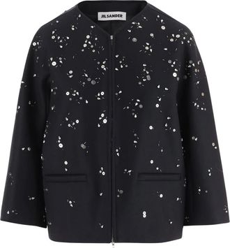 Jil Sander Jas van scheerwol met metallic details - Dames - Zomerjassen - Blauw - M - Wol - Jassen