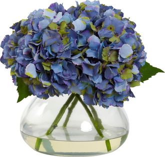 Nearly Natural Large Blooming Hydrangea with Vase in Blue at Nordstrom