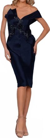 Terani Couture Pleated One Shoulder Cocktail Dress In Navy