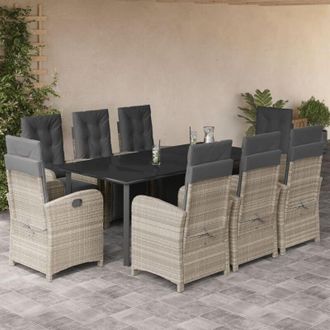 vidaXL Set Comedor De Jard&iacute;n 9 Pzas Cojines Rat&aacute;n Sint&eacute;tico Gris Claro Vidaxl