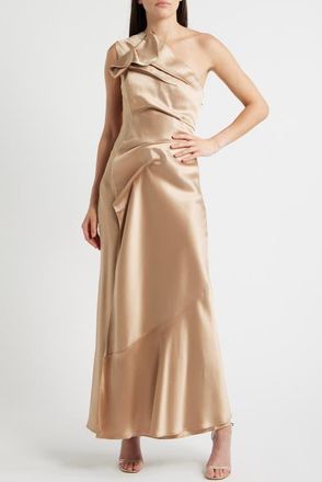 Acler Werona One-Shoulder Satin Gown in Champagne at Nordstrom, Size 10