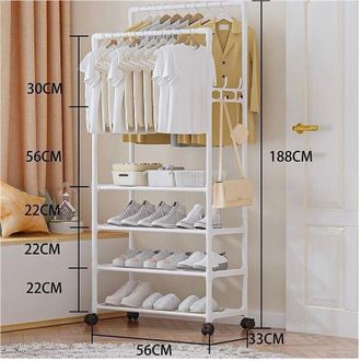 Trade Shop Trade Shop - Soporte De Doble Capa Con Ruedas De Suelo Para Zapatos De Ahorro De Espacio Blanco