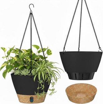 OEM Maceta Colgante De 25 Cm (10 Pulgadas), Con Bandeja Drenaje Indicador Nivel Agua Visible Plato Extra&iacute;ble Plantas Interior Exterior (gris Oscuro)