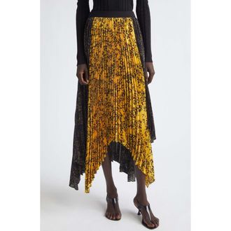 Proenza Schouler Paulina Pleated Georgette Midi Skirt in Gold/black Multi at Nordstrom, Size 10