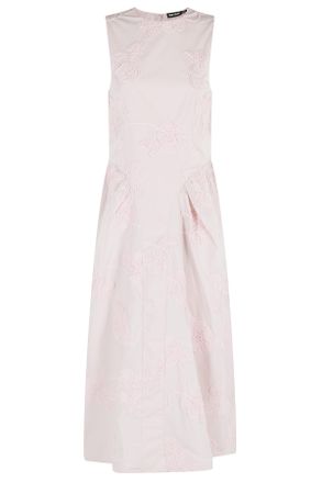 Rotate Pink Flower Embroidered Sleeveless Cotton Midi Dress