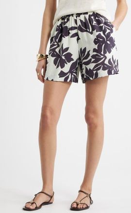 Nordstrom Floral Print High Waist Shorts in Ivory- Burgundy Spacial Bloom at Nordstrom, Size Xx-Small