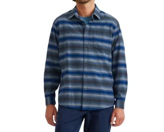 Eddie Bauer Striped Long Sleeve Flannel Button Up Shirt In Dusty Blue Gray