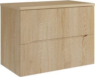 Vente-Unique Mueble de ba&ntilde;o suspendido estriado con encimera - Natural claro - 80 cm - ORISO