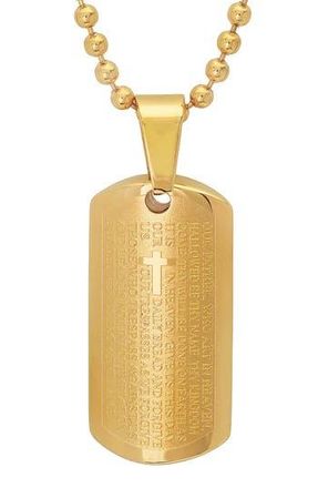 Steeltime Lords Prayer Dog Tag & Ring Pendant Necklace in Gold at Nordstrom Rack
