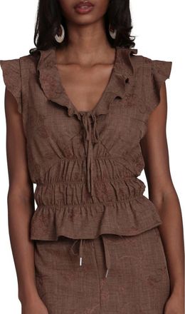 Bagatelle Tie Front Smocked Top in Cafe at Nordstrom Rack, Size X-Large