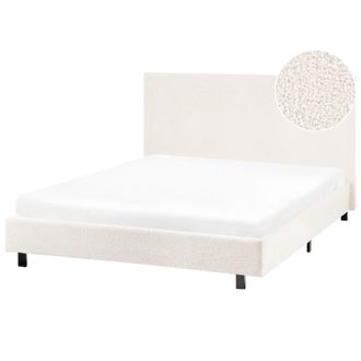 Beliani Cama Con Cabecero Peque&ntilde;a Moderna De Boucl&eacute; 120 X 200 Cm Con Colch&oacute;n Blanco Crema Albi