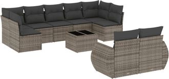 vidaXL Set De Sof&aacute;s De Jard&iacute;n 10 Pzas Con Cojines Rat&aacute;n Sint&eacute;tico Gris Vidaxl