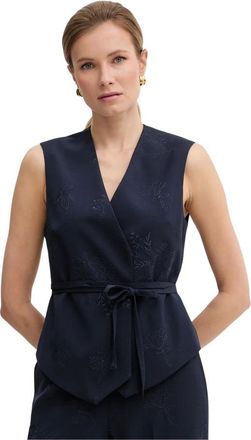 Twinset Gilet Ricamato con Cintura - - Jackets - Donna - Blu - S