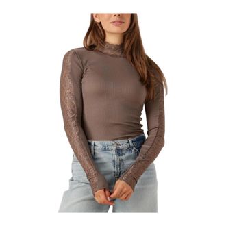 Rosemunde Beatha LS Regular Lace - Dames - Coltruien - Bruin - XL - Katoen - Truien & Vesten