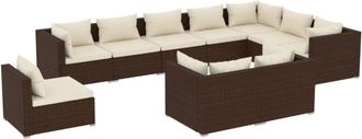 vidaXL 10 Pcs Garden Lounge Set Con Coj&iacute;n Mimbre Pe Brown