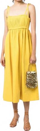 Ulla Johnson Laetitia Noir Pleated Linen Silk Midi Dress In Yellow