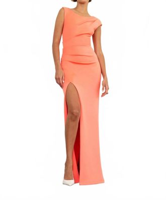 Black Halo Braden High Slit Gown In Coral