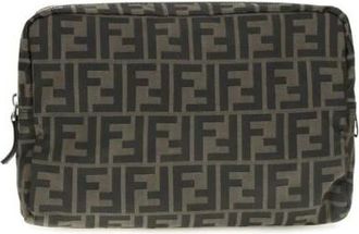 Fendi Zucca Print Pouch Bag - Heren - Tassen - Bruin - Maat: ONE Size Leer
