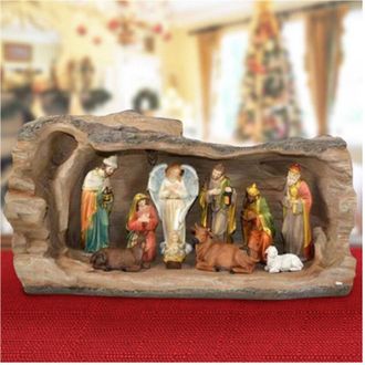 Trade Shop Trade Shop - Nativita In Resina Scenario Tronco Albero Con Luce Calda Decorazioni Natalizie