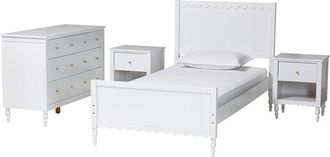 Baxton Studio Roni Modern Scalloped 4Pc Twin Bedroom Set With 2 Nightstands