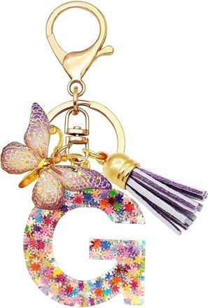 Generic Alphabet exquisite small gift charms keychains, handbag charms, car accessories, butterfly tassel keychains (G)