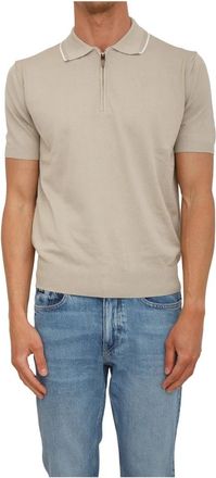 Canali Piqu&eacute; polo shirt van zuiver katoen met contrasterende bies - Heren - Polos - Beige - XL - Katoen - Tops