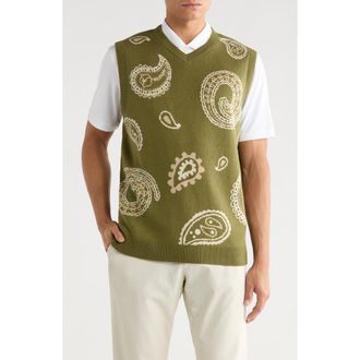 Malbon Golf Paisley Sweater Vest in Olivine at Nordstrom, Size Xx-Large