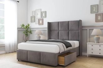 Comfort Beds Charlie Naples Divan Base 2 Drawers - 54 Wingback-Footboard in Grey | Size: Super King