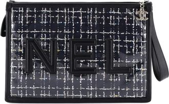 Chanel Logo Wristlet PVC Over Quilted Tweed Large clutch bag - Zwart
