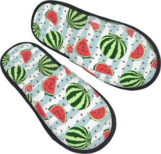 Generic Warm Slipper Watermelon Stripes Pattern Home Slipper Unisex House Shoes Non-Slip Scuff Slippers For Bedroom Travel Winter L