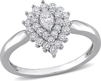 Mimi & Max 1/2ct TW Pear Round Diamond Graduated Halo Engagement Ring 14k White Gold