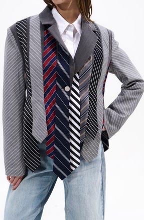 Azalea Wang Satin Tie Blazer in Blue Multi at Nordstrom, Size Large