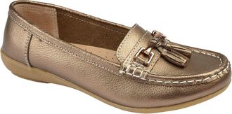 Jo & Joe Ladies Leather Loafer Shoes Plimsole Pumps Womens Flat Shoes Bronze Size UK 4 EU 51