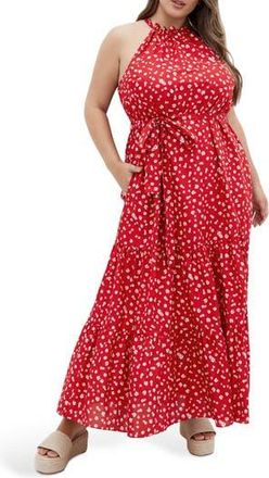 City Chic Kiana High Neck Maxi Dress in Christina Floral at Nordstrom Rack, Size Xxl/24W