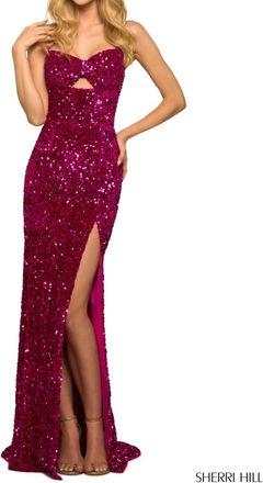 Sherri Hill Sweetheart Neckline Sequin Velvet Dress In Berry
