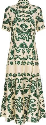 Sandro Floral-Print Collared Satin Midi Dress Size S