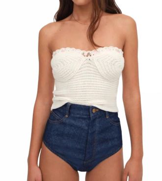 For Love & Lemons Kelsey Crochet Top In White