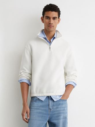 Reiss White Cotton-blend Washed Half-zip Sweatshirt, Xxl
