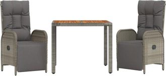 vidaXL Vidaxl - Set Comedor De Jard&iacute;n 3 Piezas Con Cojines Rat&aacute;n Sint&eacute;tico Gris