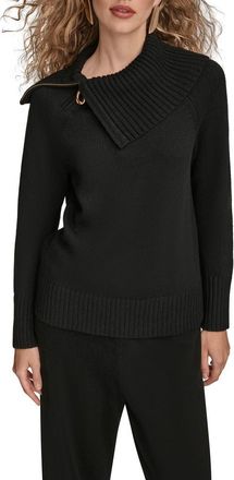 DKNY Asymmetric Zip Collar Sweater in Black at Nordstrom, Size X-Small