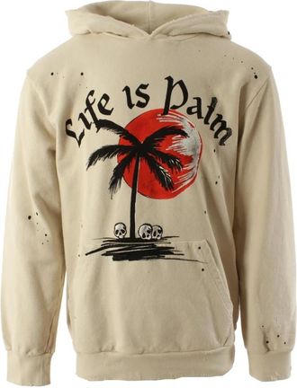 Palm Angels Hooded Sweater - Heren - Hoodies - Beige - L - Katoen - Hoodies & sweatvesten