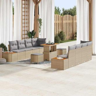vidaXL Vidaxl - Conjunto De Sof&aacute; De Jard&iacute;n Con Coj&iacute;n 11 Pcs Beige, Gris Claro