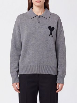Ami Long-Sleeved Knit Cotton Polo with Ami de Coeur Monogram Logo
