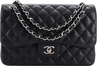 Chanel Borsa a spalla Jumbo Classic Double Flap in pelle Caviar trapuntata - Nero