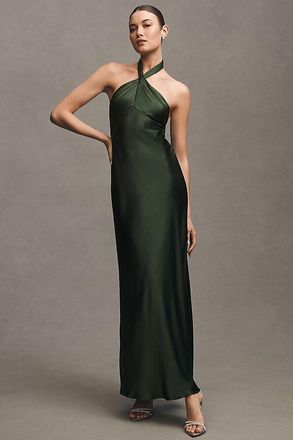 BHLDN Selma Halter-Neck High-Shine Satin Maxi Dress