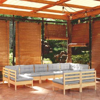 vidaXL Juego De Muebles De Jard&iacute;n 9 Pzas Y Cojines Madera Maciza Pino Vidaxl