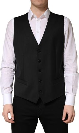 Dolce & Gabbana Black Wool Single Breasted Men Waistcoat Mens Vest