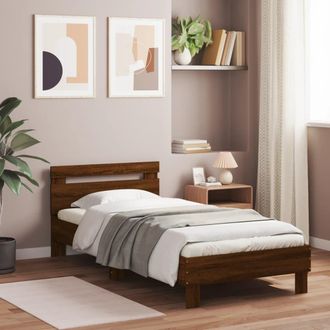 vidaXL Estructura De Cama Cabecero Luces Led Marr&oacute;n Roble 90x190 Cm Vidaxl