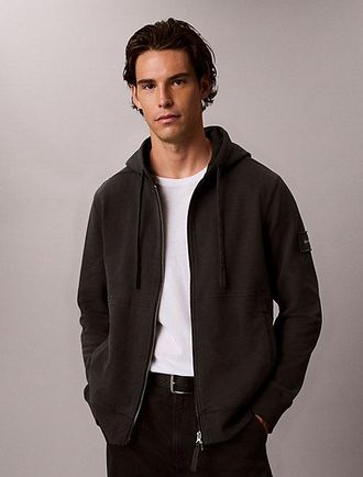 Calvin Klein Sudadera Con Capucha Y Cremallera De Felpa De Algod&oacute;n Con Insignia